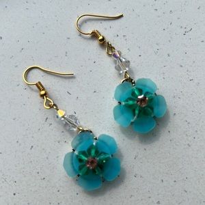 Aqua Blue Sequin Flower Earrings.